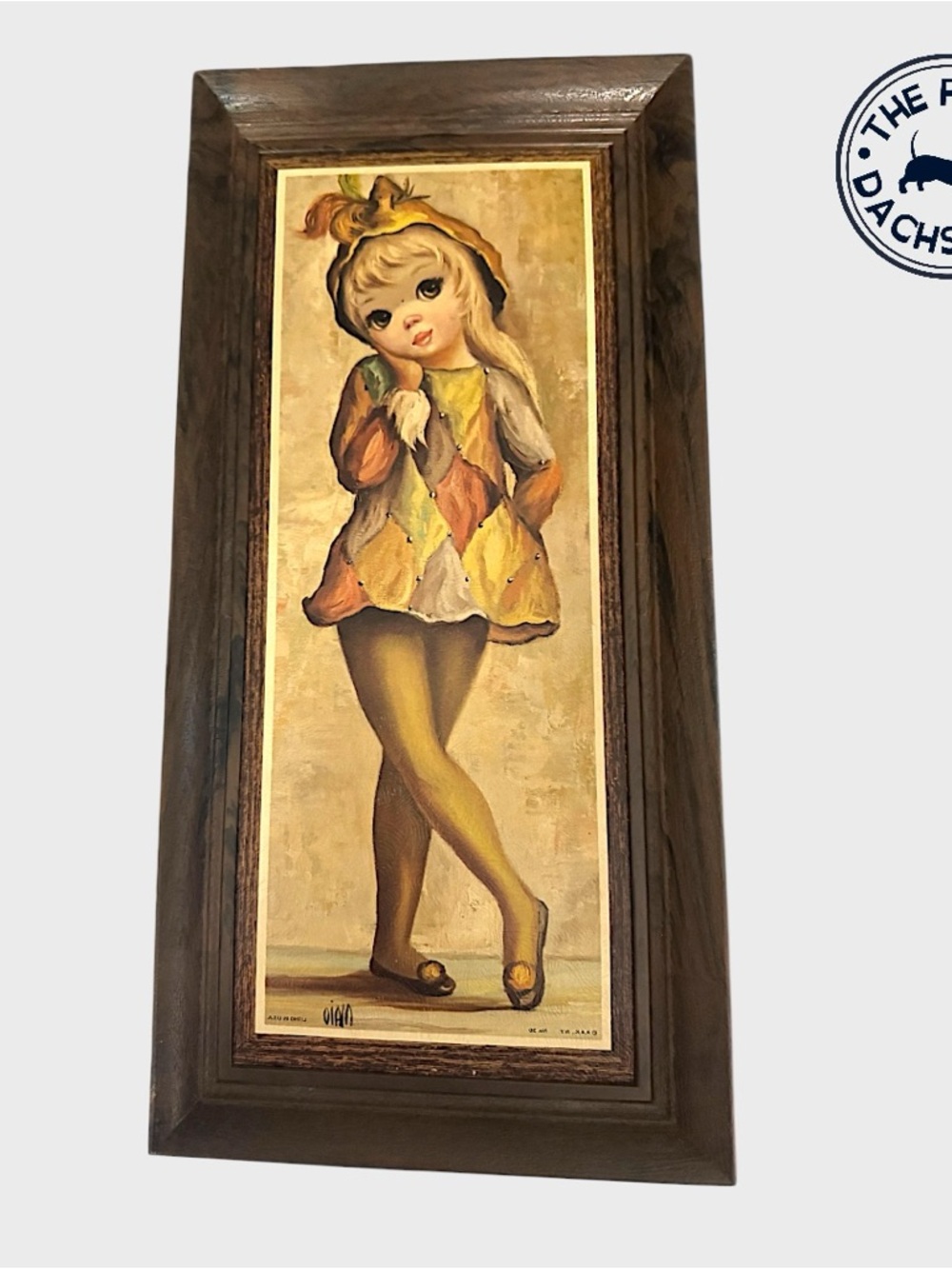 Vintage 1960’s Maio Big Eye Harlequin Girl Framed Art Print